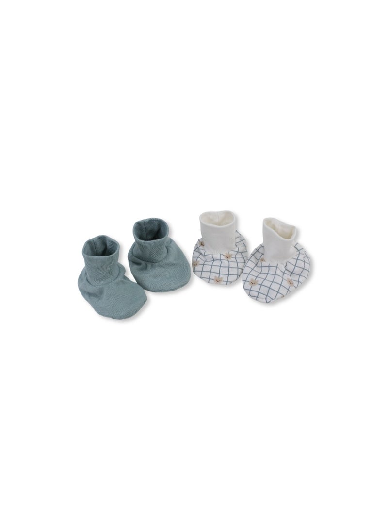 Junior Baby Boys Cotton Footies – Mint & Off-White with "Hello Bear" Design - Image 1